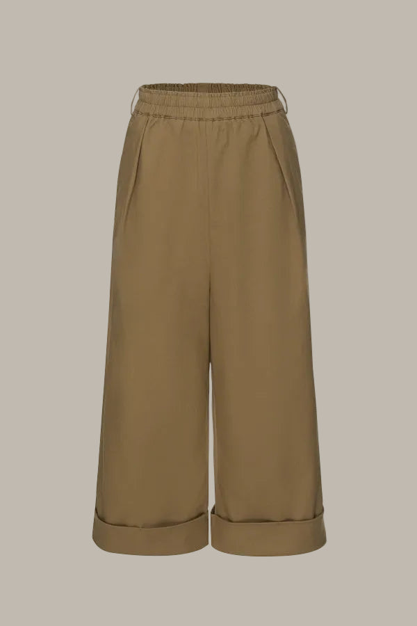 SELINA-Twill Cotton wide leg trousers