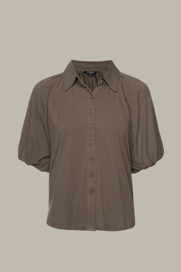 JULIETTE-Tencel Jersey collared short sleeve shirt
