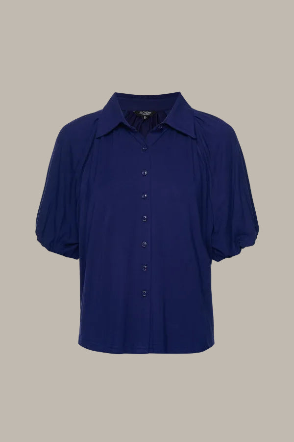 JULIETTE-Tencel Jersey collared short sleeve shirt