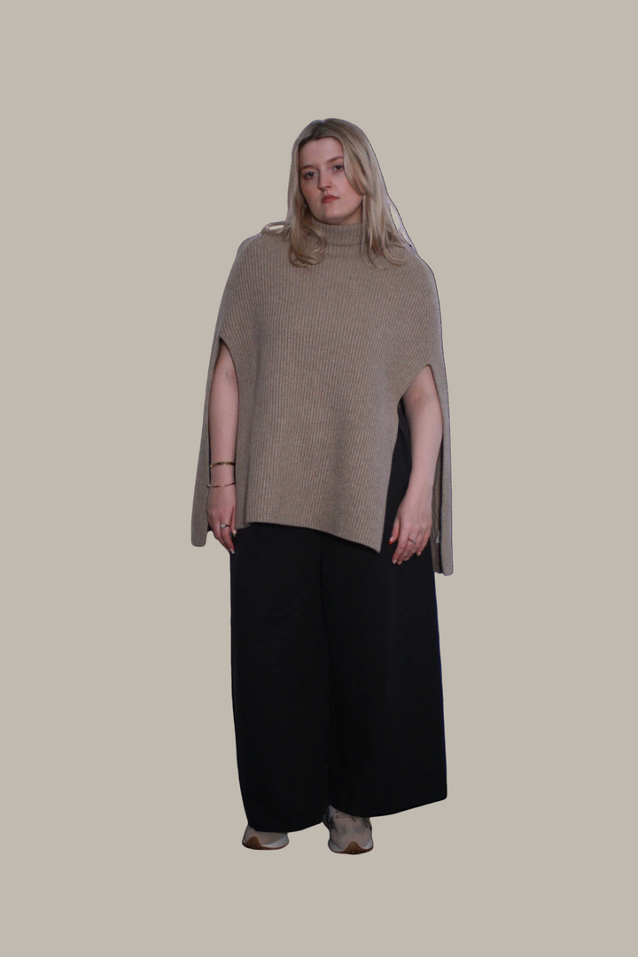 ALISSA-Wool blend roll neck poncho
