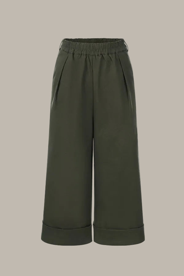 SELINA-Twill Cotton wide leg trousers