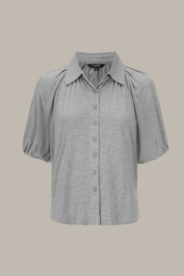 JULIETTE-Tencel Jersey collared short sleeve shirt