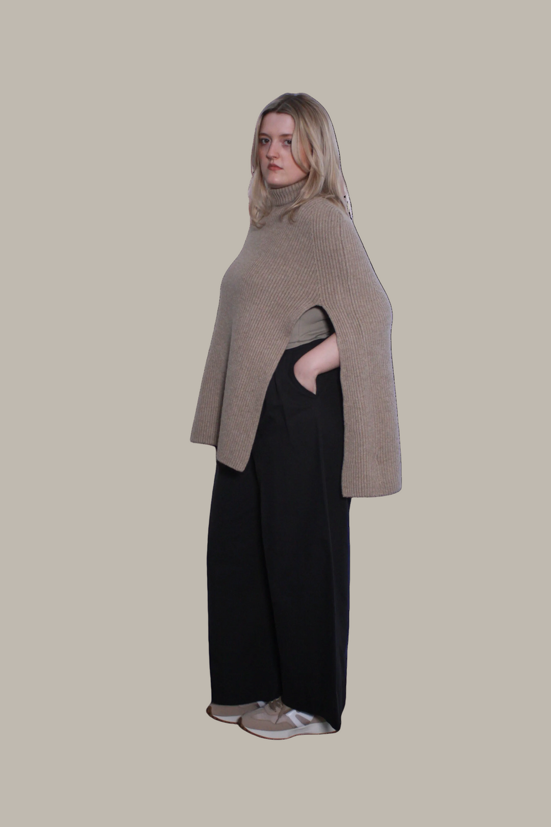 ALISSA-Wool blend roll neck poncho