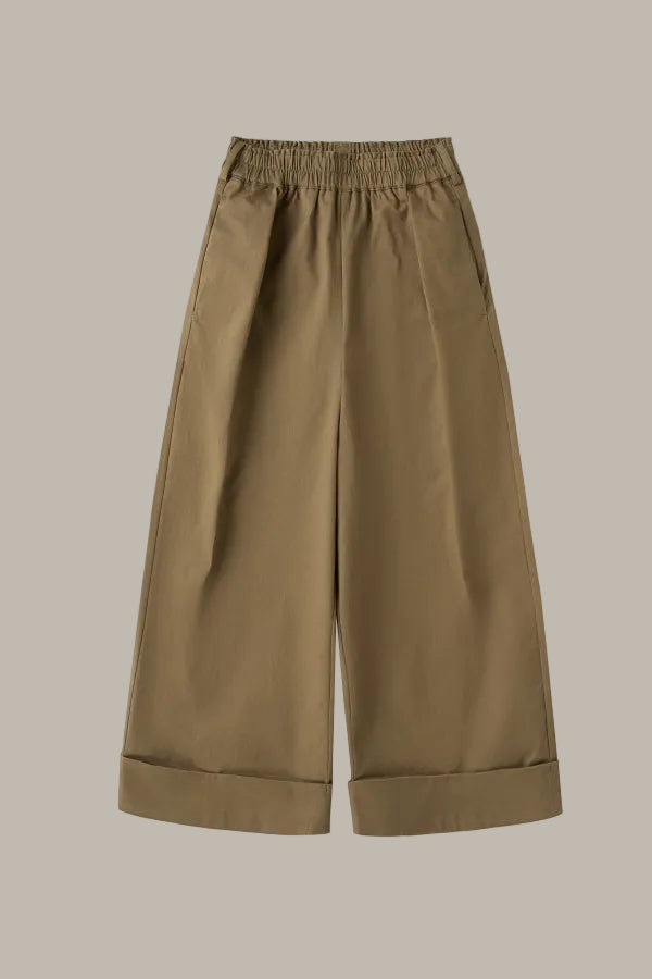 SELINA-Twill Cotton wide leg trousers