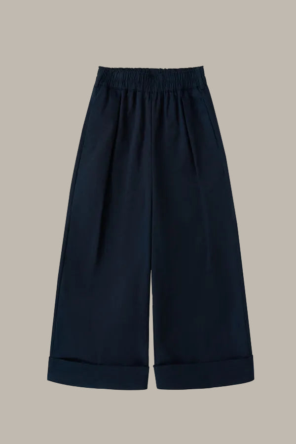 SELINA-Twill Cotton wide leg trousers