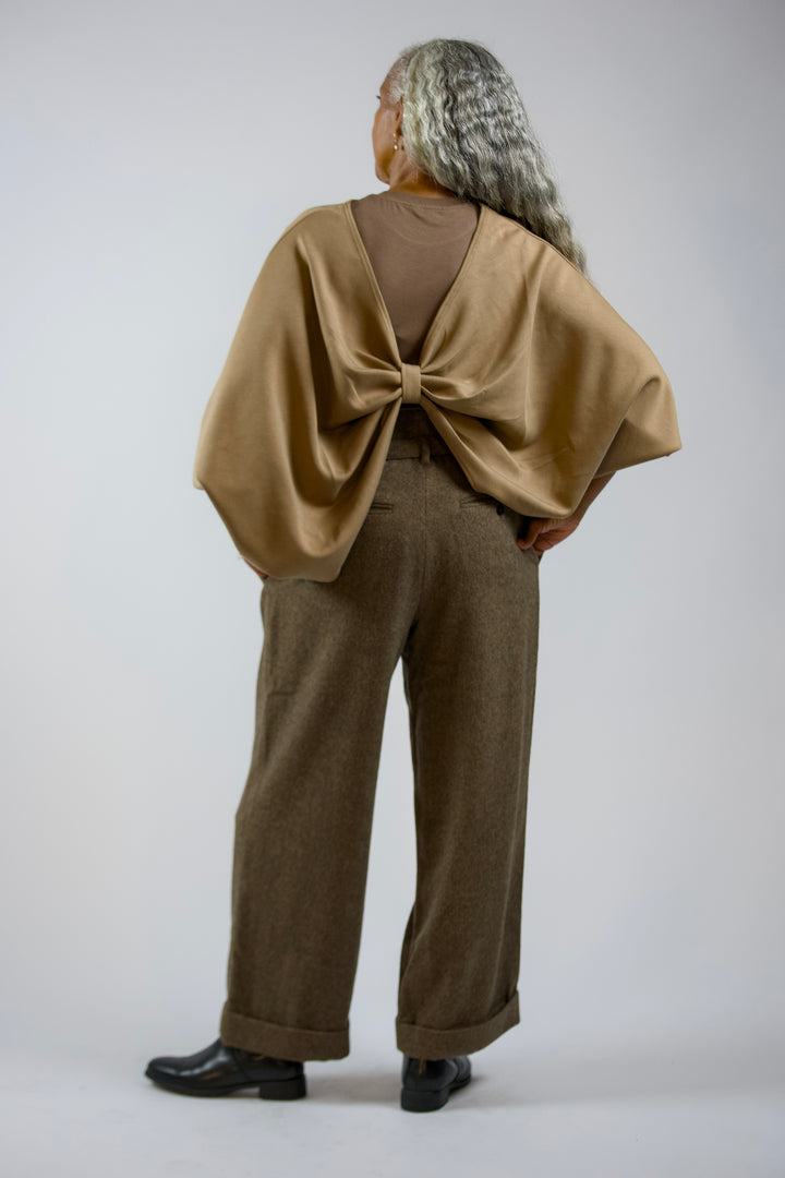 BRIONY-Tencel jersey reversible knot cape jumper