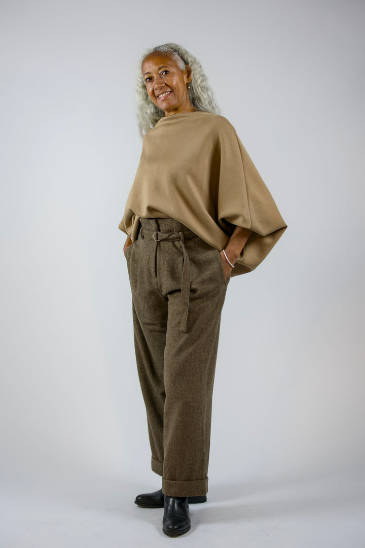 BRIONY-Tencel jersey reversible knot cape jumper