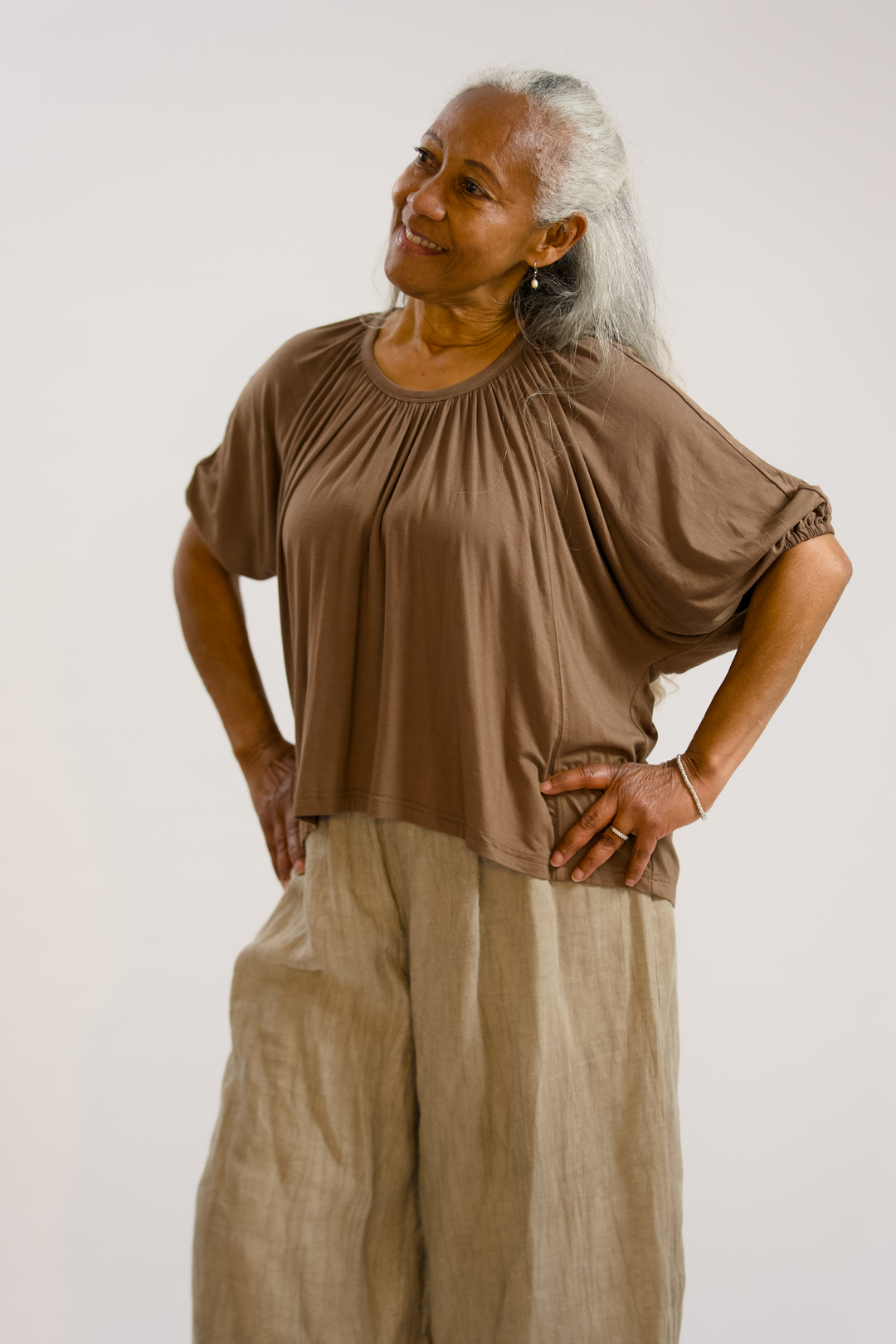 FRIDA-Crepe Ramie/Tencel wide leg trouser