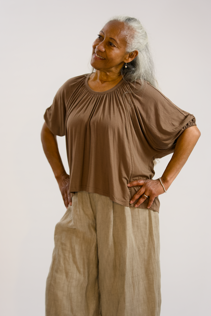 FRIDA-Crepe Ramie/Tencel wide leg trouser