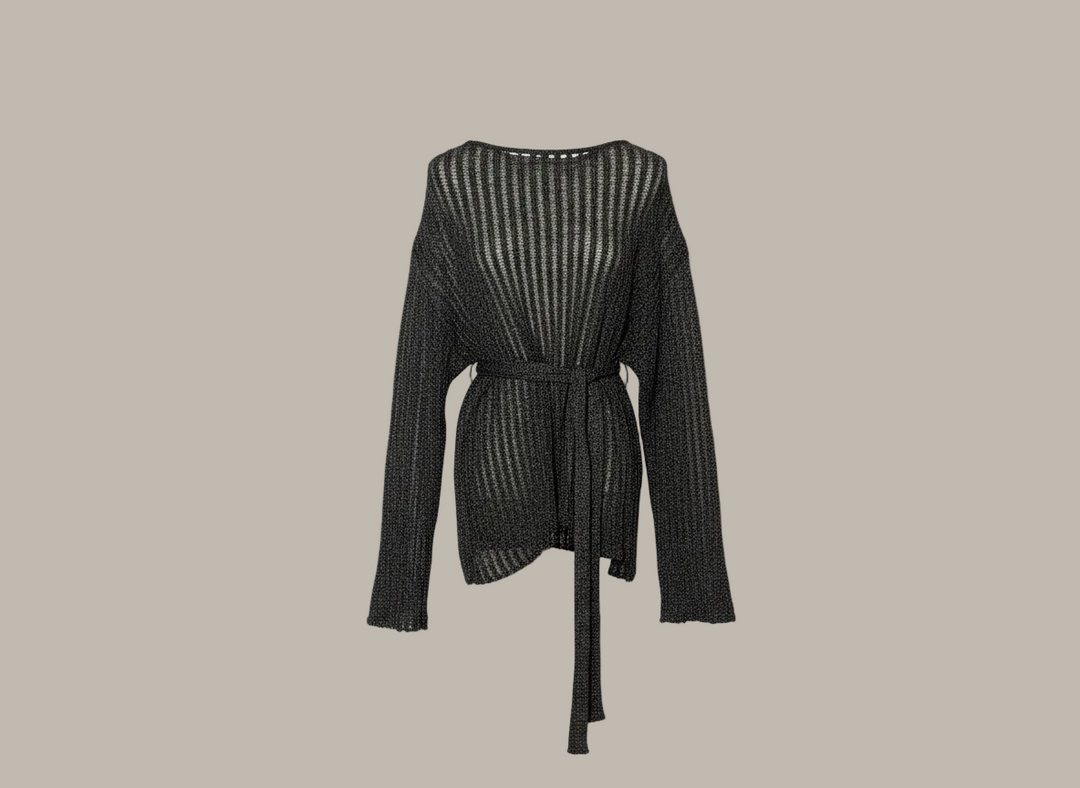 REENE-Fine ladder knit jumper with belt/scarf