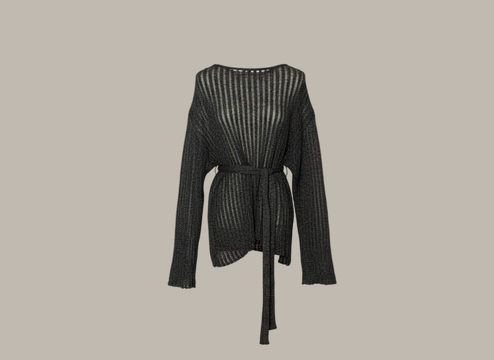REENE-Fine ladder knit jumper with belt/scarf