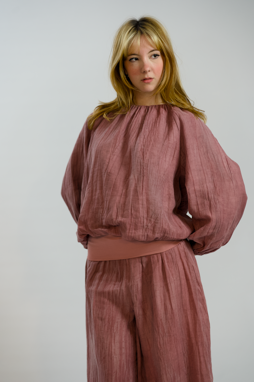 IMOGEN-Crepe Ramie/Tencel long sleeve blouse