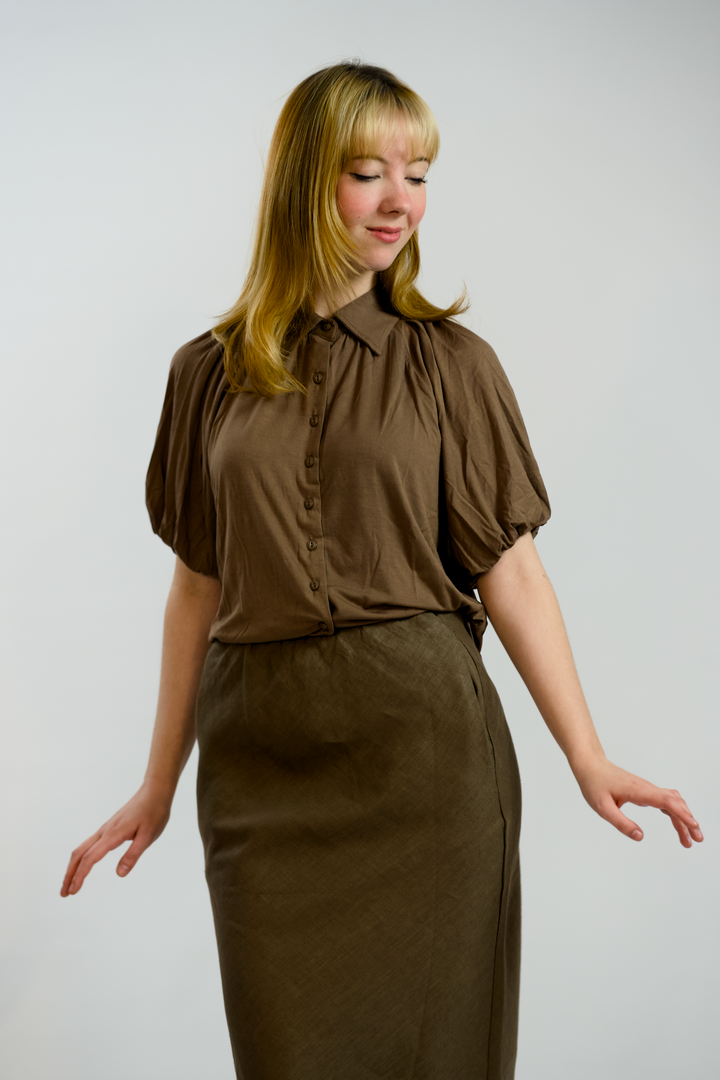 JULIETTE-Tencel Jersey collared short sleeve shirt