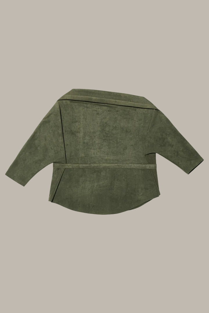 JASMIN- Stretch Suedette off the shoulder top with bow-belt