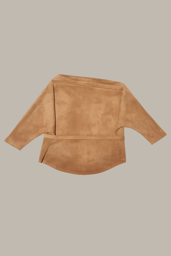 JASMIN- Stretch Suedette off the shoulder top with bow-belt
