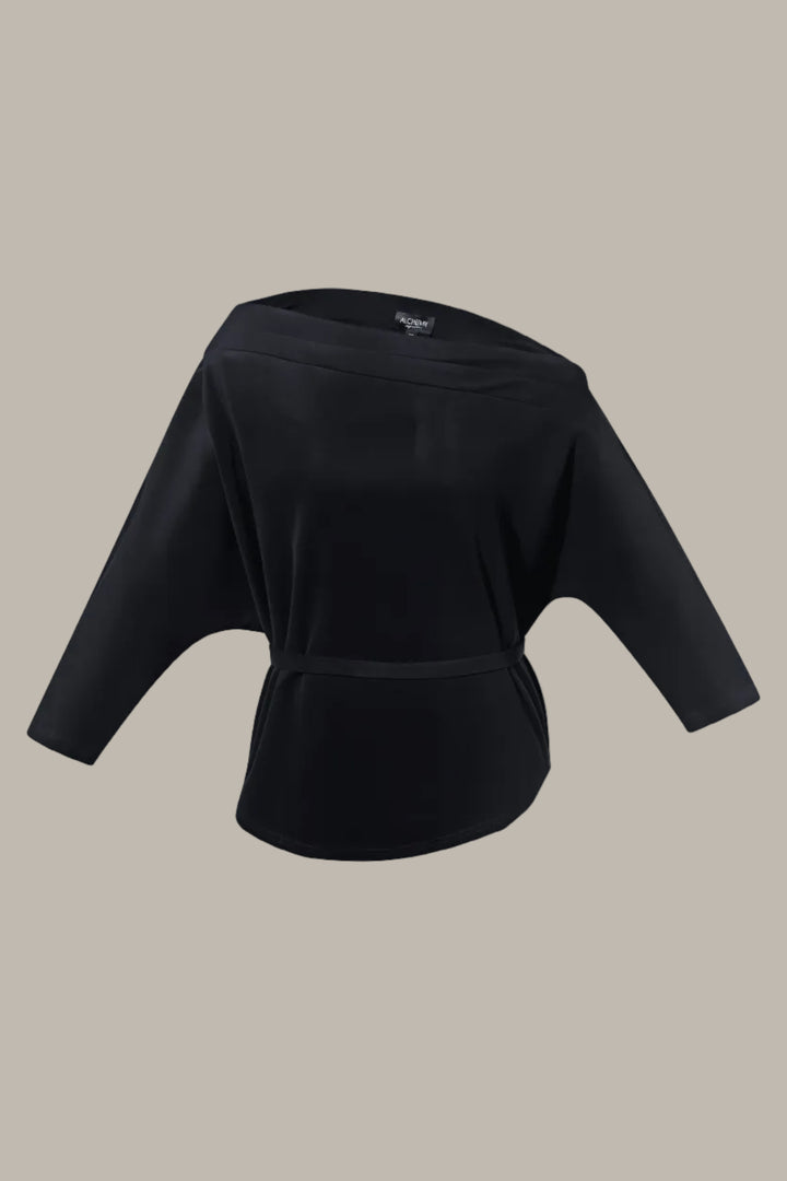 JASMIN- Stretch Suedette off the shoulder top with bow-belt