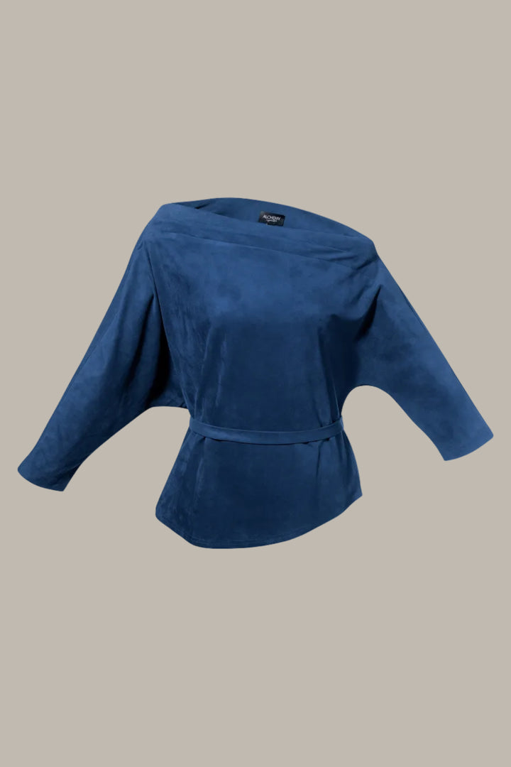 JASMIN- Stretch Suedette off the shoulder top with bow-belt