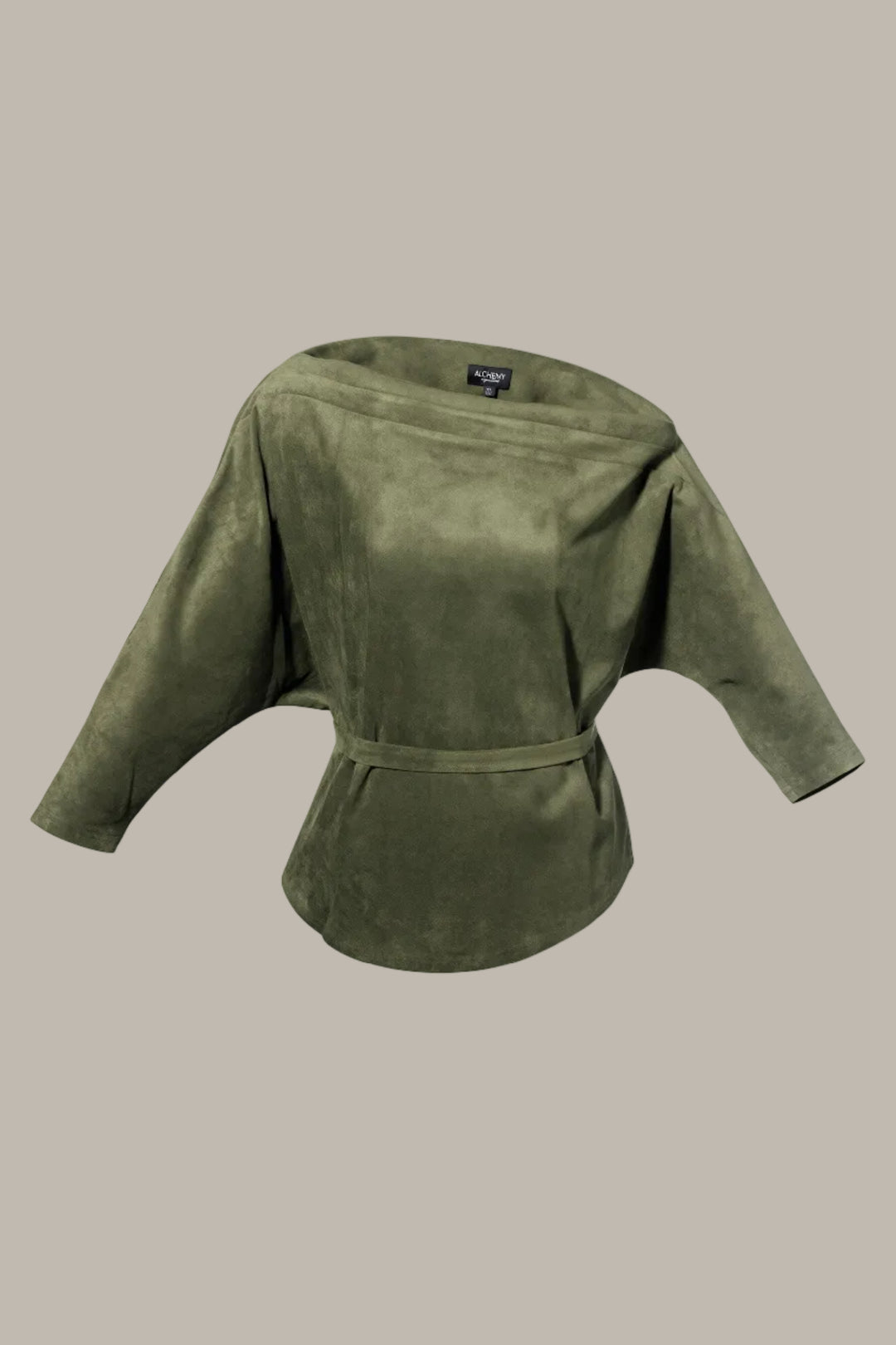JASMIN- Stretch Suedette off the shoulder top with bow-belt