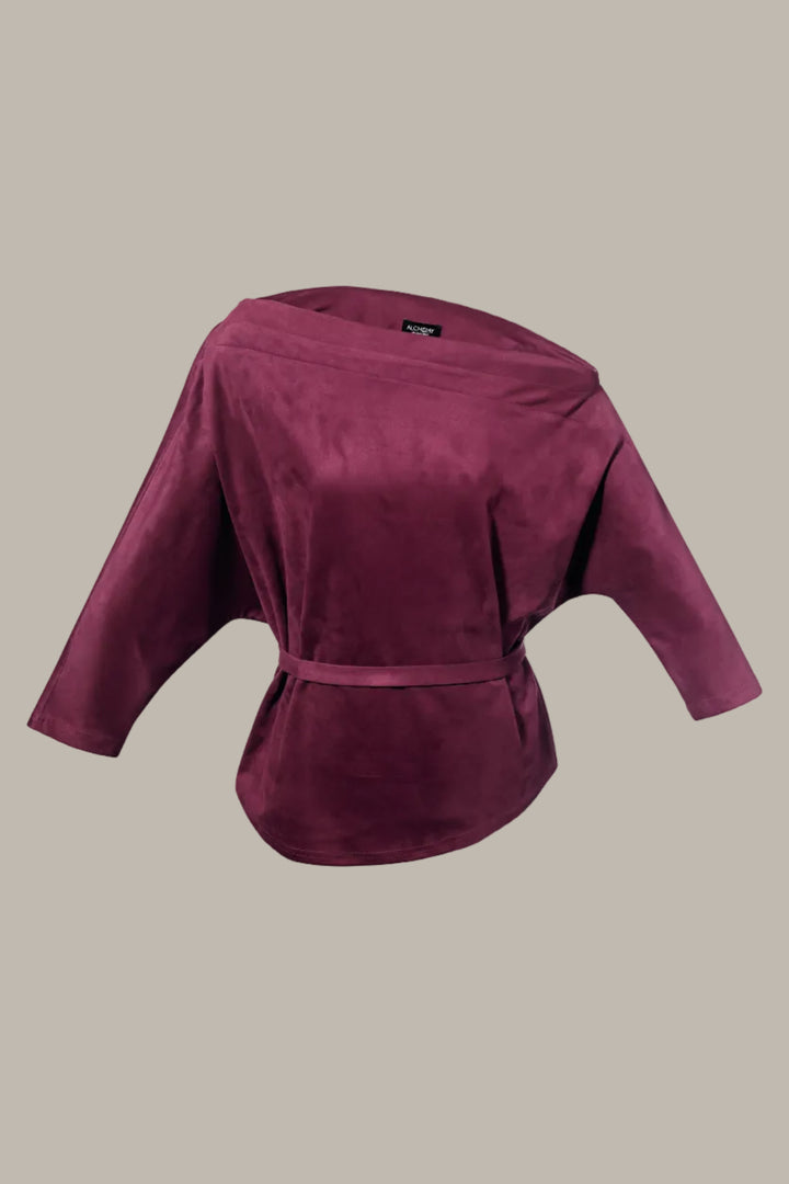 JASMIN- Stretch Suedette off the shoulder top with bow-belt