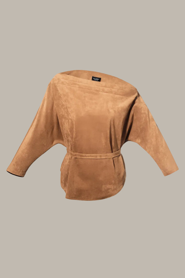 JASMIN- Stretch Suedette off the shoulder top with bow-belt