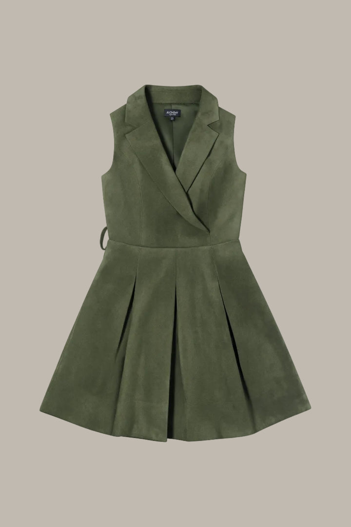 OLYMPIA-Suedette tailored lapel dress