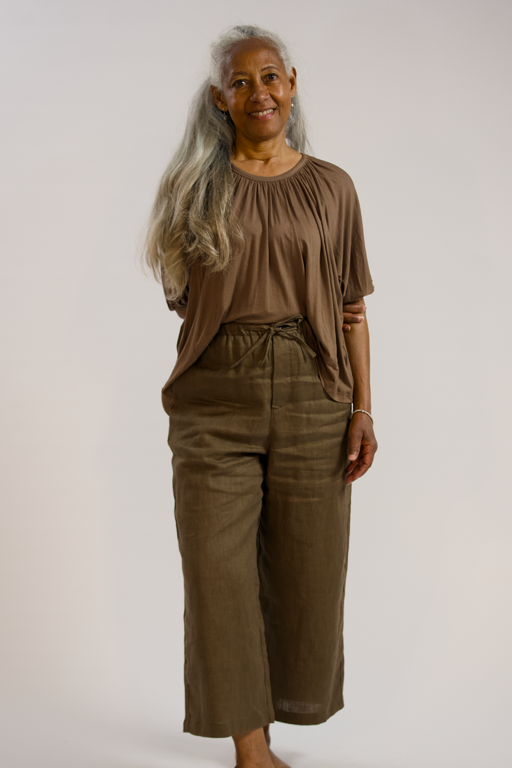 ROWENA-Linen drawstring trousers