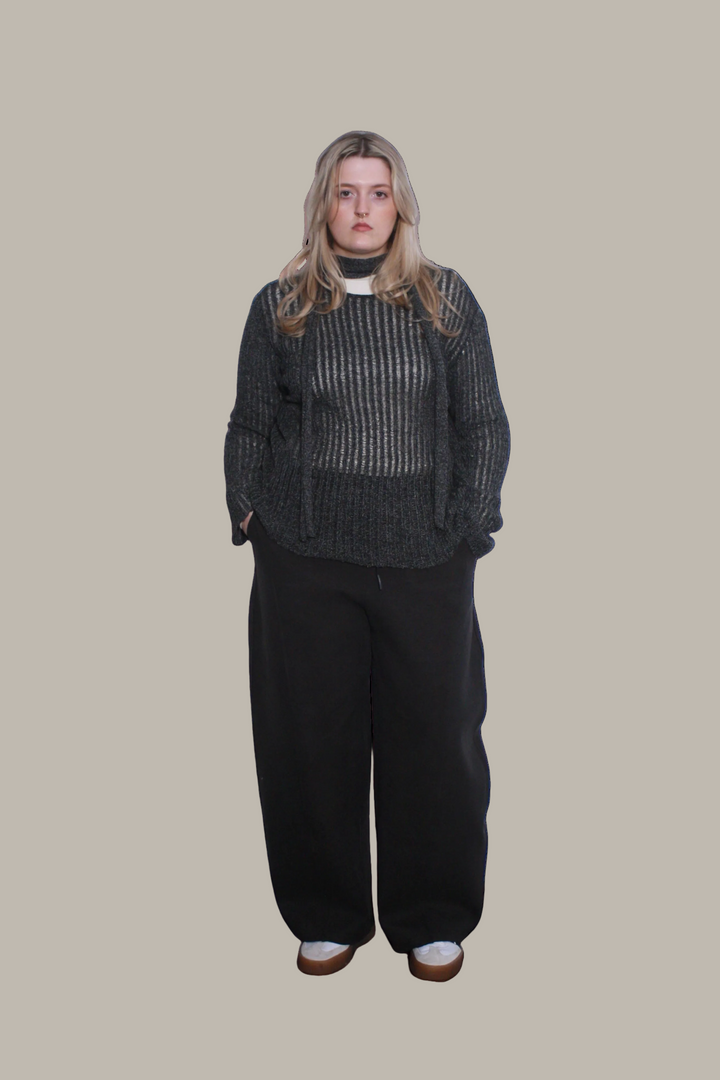 REENE-Fine ladder knit jumper with belt/scarf